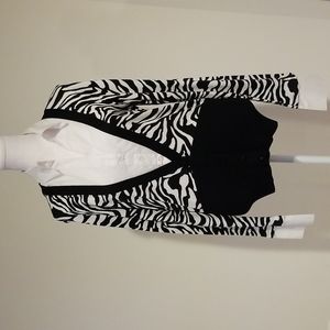 INC Black and White Zebra Print and Ribbed Knit Sweater